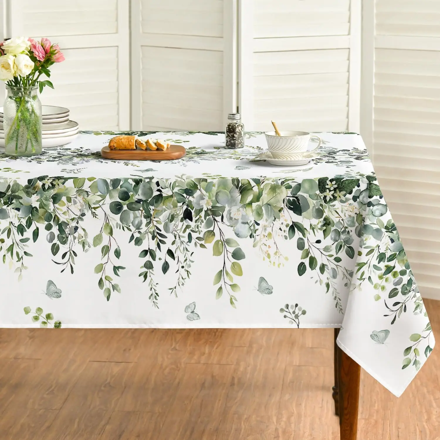 Spring Green Eucalyptus Leaves Rectangle Tablecloth Table Decor Reusable Farmhouse Kitchen Dining Tablecloth Party Decor