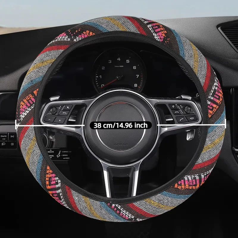 38 cm 15 Zoll personalisierter, elastischer Auto-Lenkradbezug ohne Innenkreis im Ethno-Stil mit einzigartigem Design – Detail 8
