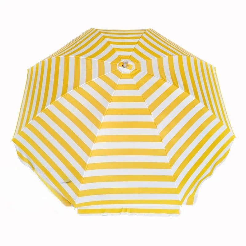 Double bone yellow and white striped sun umbrella sand stall polyester cloth parasol outdoor stall large round