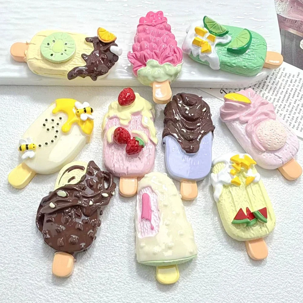 2PCS Fruit Popsicle Series Miniature Flat Back Resin Cabochons For Hairpin Scrapbooking DIY Home Decor Craft Accessories