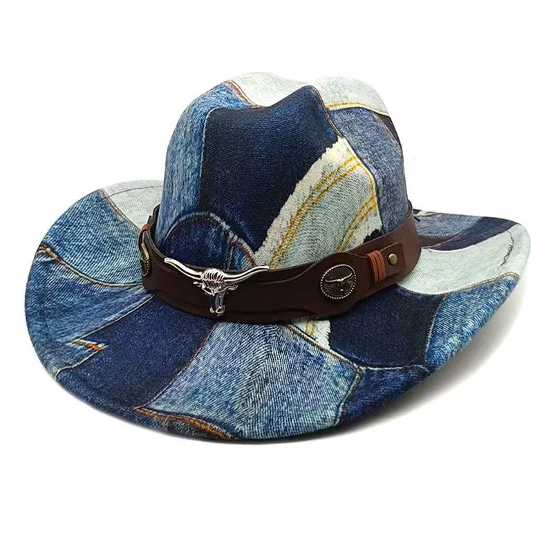 

Retro Western Cowboy Hat Wide Brim Fedoras with Belt Buckle Studded Pinched Cowgirl Hat for Women Casual Vintage Style