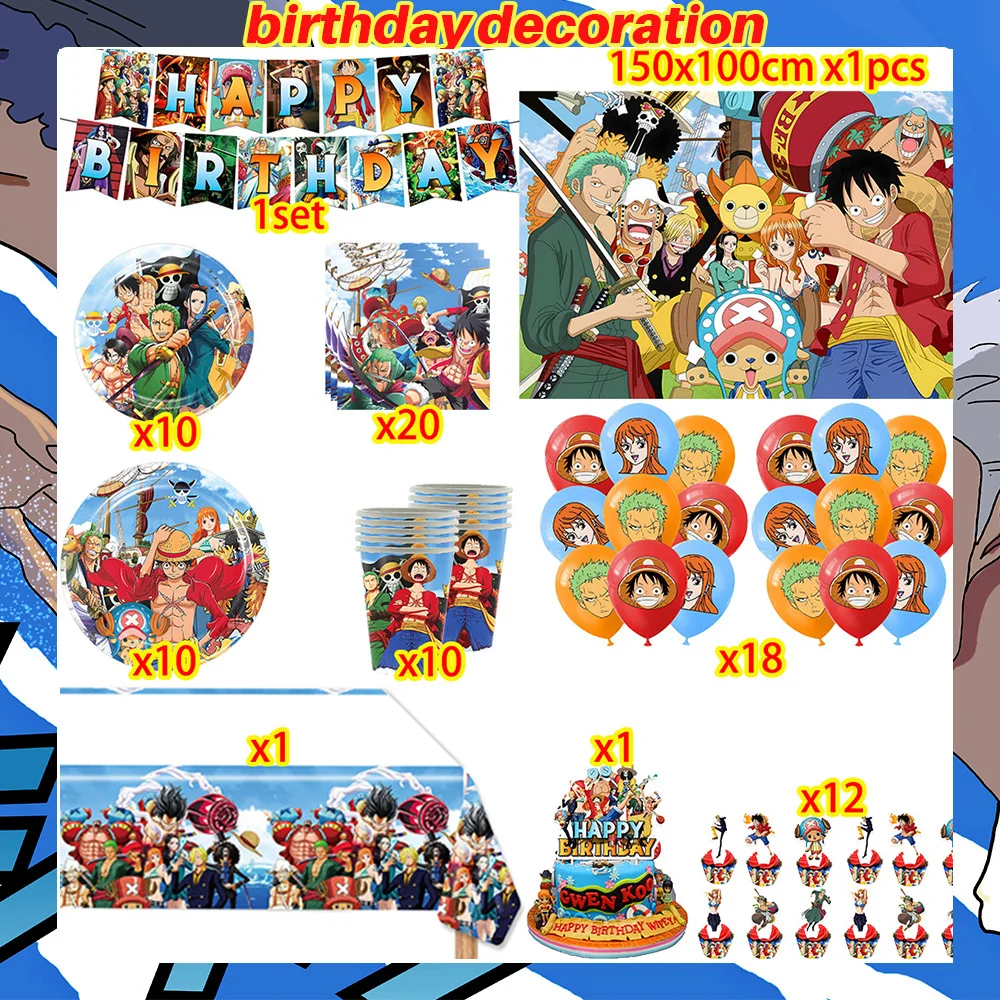 One Piece Geburtstagsparty-Dekorationsset Anime-Figur Luffy Zoro Teller Tischdecke Kuchendekoration Partyzubehör Geburtstagsgeschenke – Detail 7