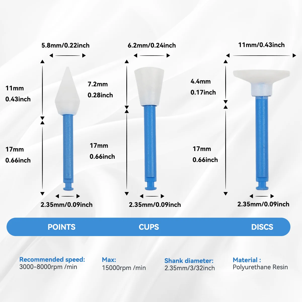 20pcs/box Dental Composite Polishing System One Step Polishing Point/Cup/Disc Shape  RA2.35mm High Performance Polisher