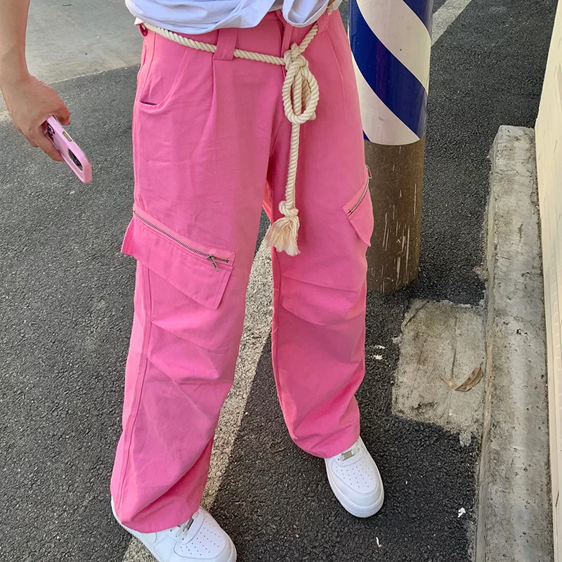 Cargo Pink Pants Men Unisex Hip Hop Tactical Trousers Harajuku Chic Baggy American Streetwear Vintage Y2k Summer Pantalones Cool