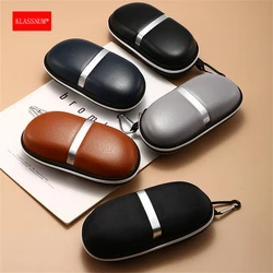KLASSNUM Men PU Leather Sunglasses Case With Hook Portable Eyewear EVA Glasses Cover Women Eyewear Large Pouch 16.5x8x4.5cm