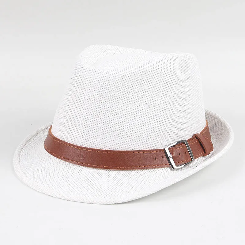 Summer Sun Cap Fedora Hat With Belt Men 2024 Short Sleeve Casual Beach Sombrero Hombre Paper Panama Cap Black White