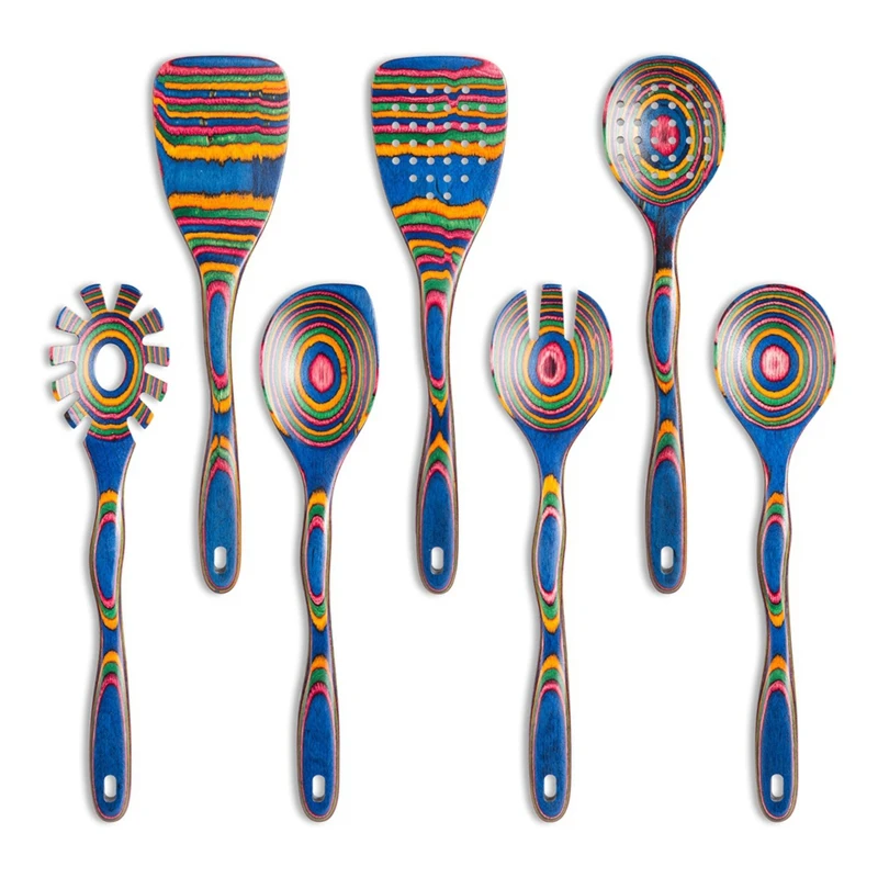 

Seven-Piece Wooden Kitchenware Soup Spoon Set Wooden Cooking Supplies Non-Stick Large Colorful Spatula Kitchen Tools