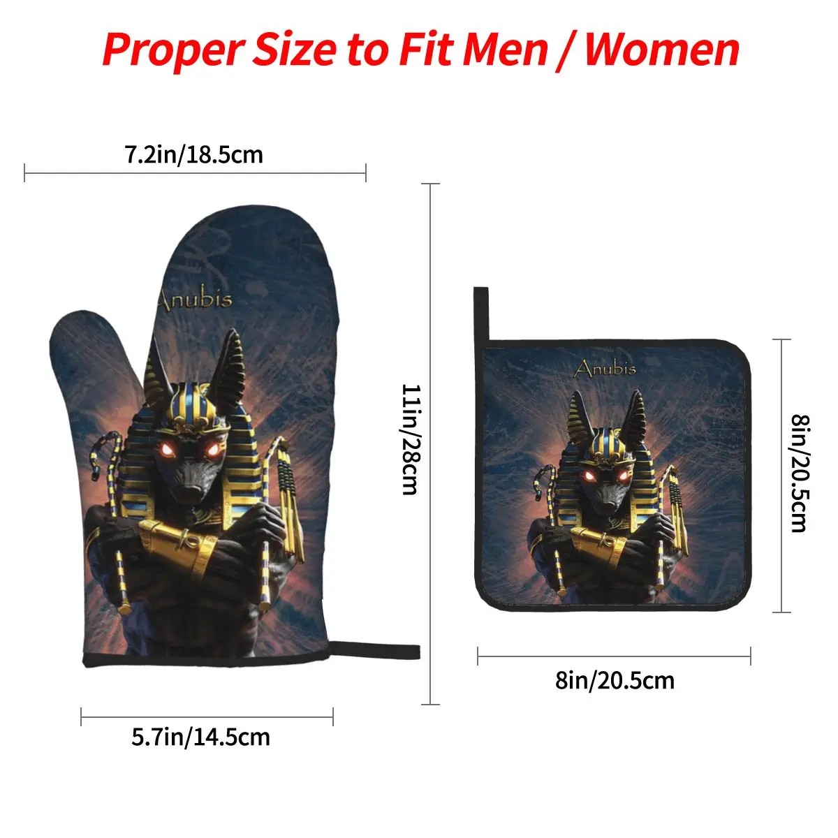 Ancient Egypt God Anubis Egyptian Pharaoh Oven Mitts and Pot Holder Sets of 4 for Baking Cooking BBQ Resistant Non-Slip Gloves