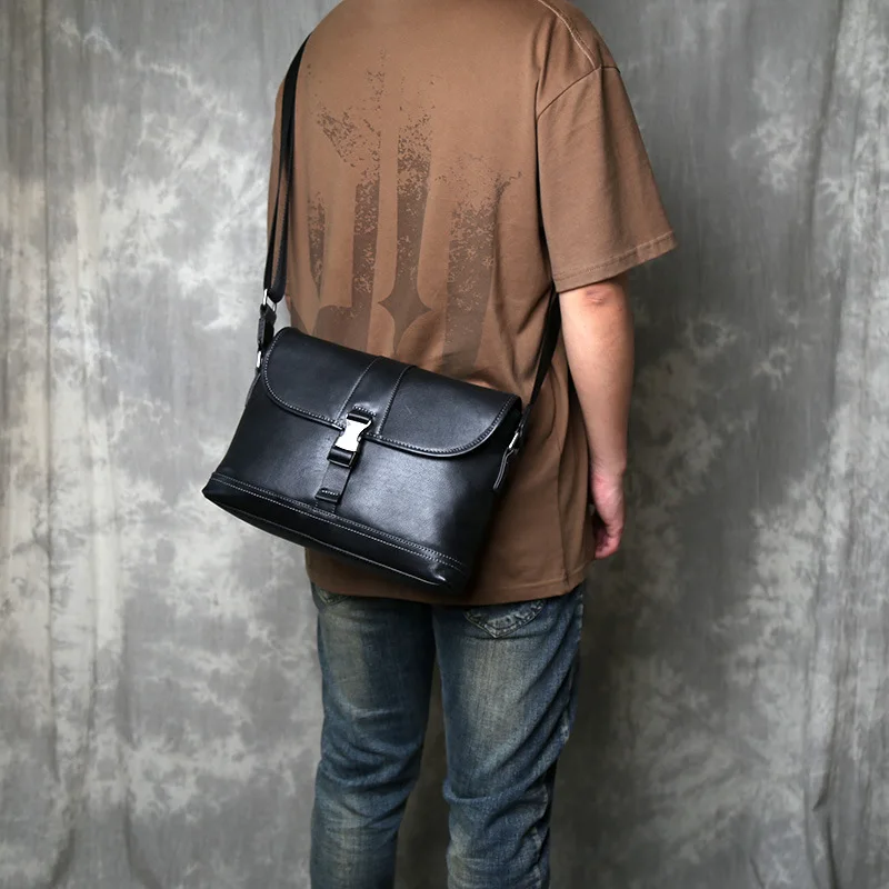Men's Genuine Leather Crossbody Bag - Top Grain Cowhide Durable Messenger Bag for Commuting