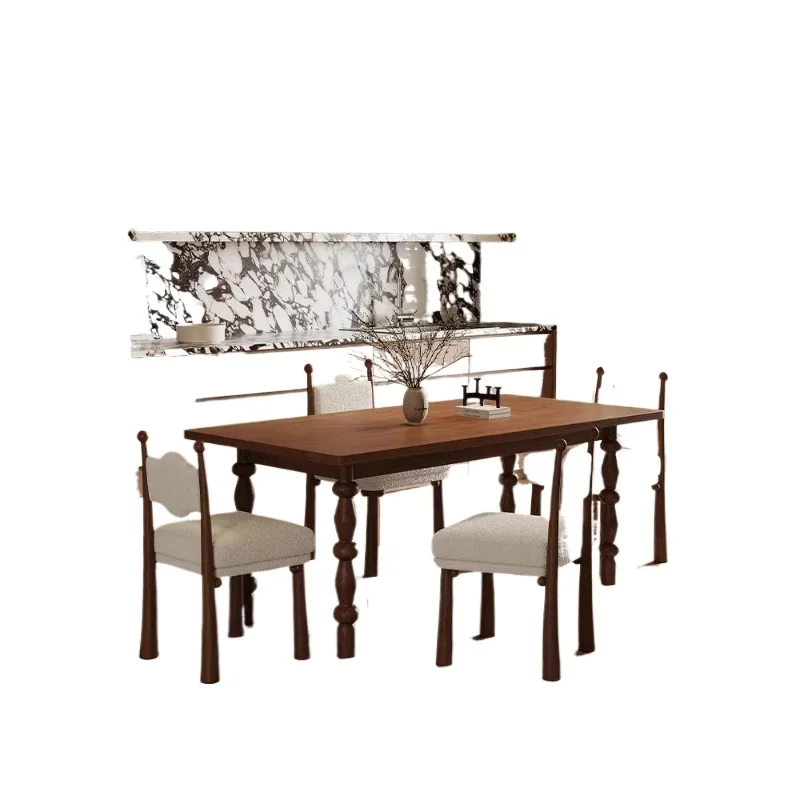 

Nordic simple old money style antique solid wood dining table, small apartment rectangular dining table