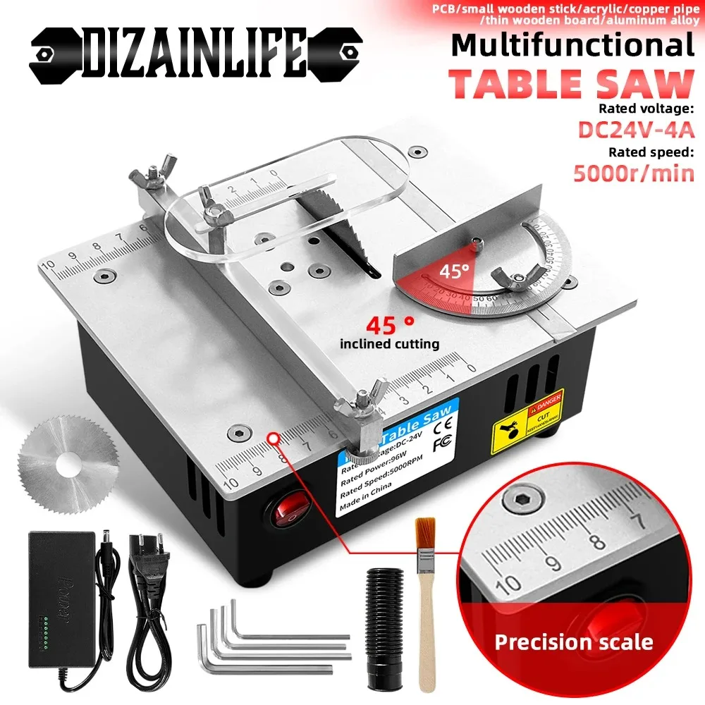 96W Adjustable Mini Multifunctional Table Saw Electric Desktop Household DIY Cutting Tool Woodworking Bench Lathe Cutter Machine