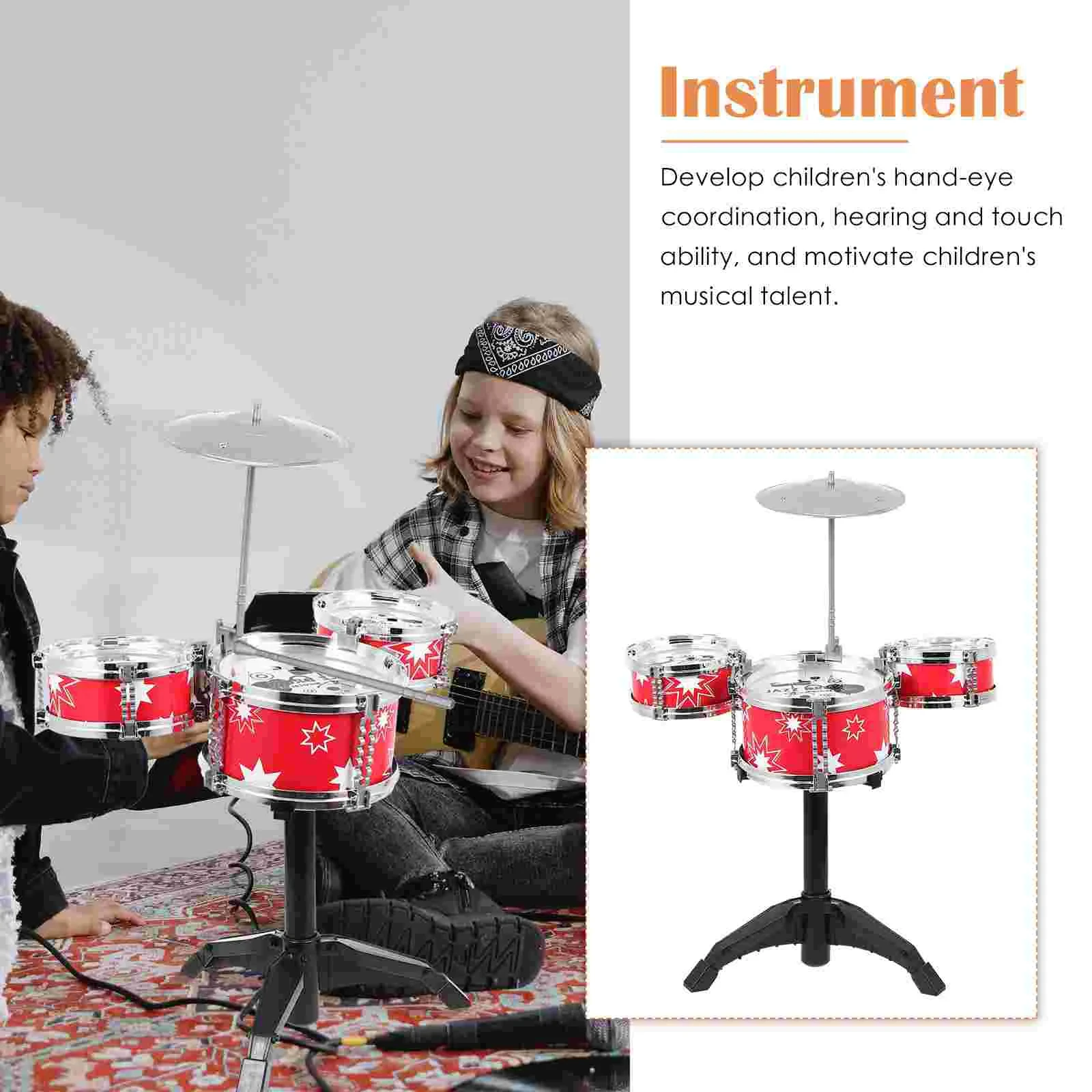 Jazz Drum Set 3 Drums Stick Set Music Percussion Instrument Educational Toy Beginners For Montessori Children\'s Birthday Gift