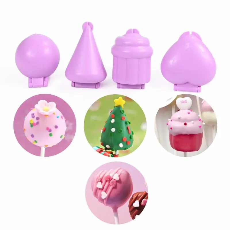 4pcs/set Round/Heart/Cone/Cupcake Lollipop Mold Plastic Cookies Cakepop Mould Diy Fondant Cake Decorating Tools Baking