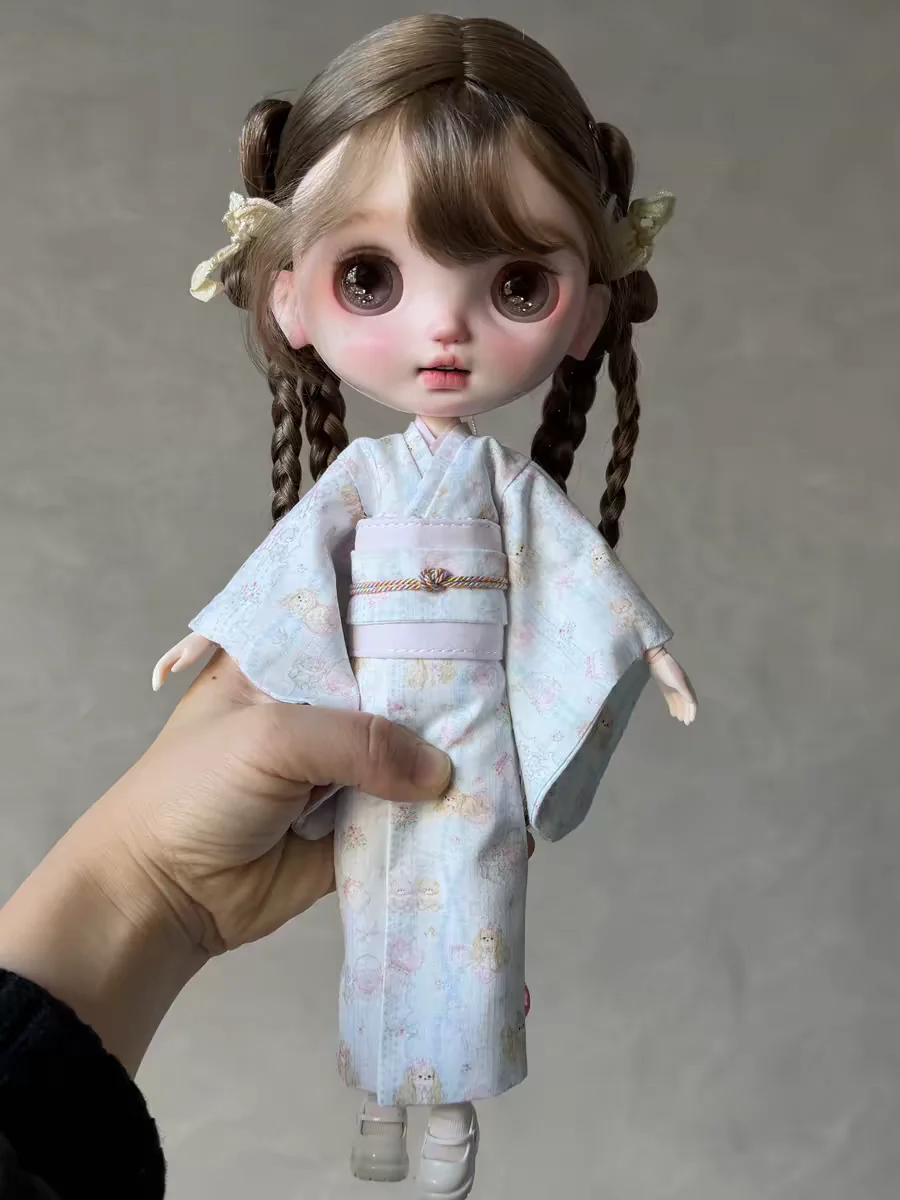 Blythe OB24 new women's Chinese Hanfu long sleeved horse face skirt 2-point or blue teddy bear kimono pink kimono