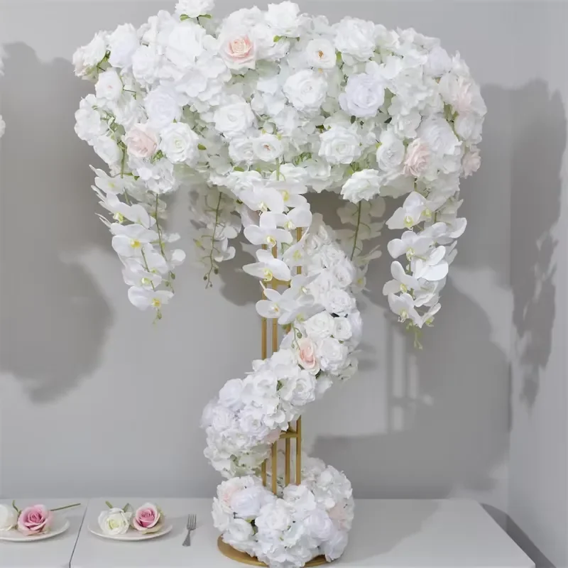 White Silk Artificial Flower Ball Wedding Table Centerpiece Custom Party Decoration Ornament for Event Home Decor Prefer