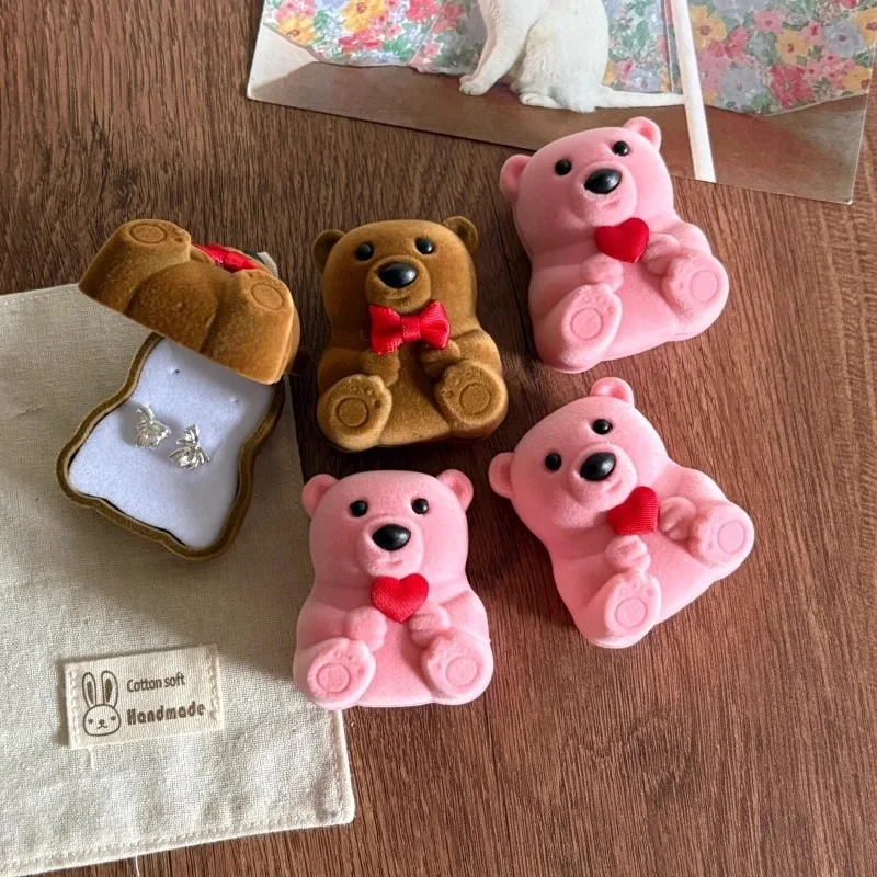 1pc New Cute Little Bear Velvet Jewelry Box Container Wedding Ring Box Fashion Earrings Rings Holder for Jewelry Display Boxes