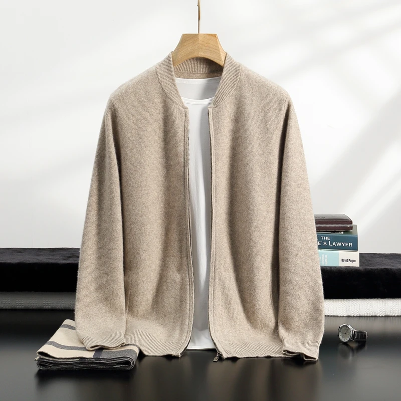 Men's 100% Cashmere Cardigan Sweater Baseball Rib Collar Comfort Fit Daily Business Versatile Sharp Solid color Knit Outerwear