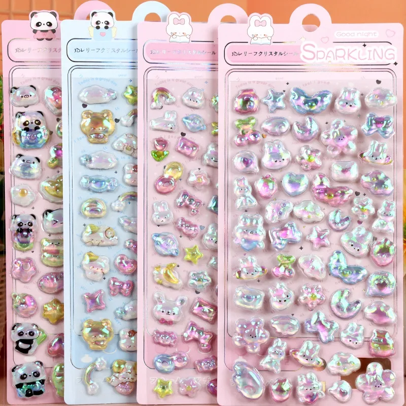 4PCS Cartoon 3D Relief Water Drop Stickers Cute and Fun Animals Rabbit Panda Stickers Diy Diary Stationery Stickers Wholesale SS