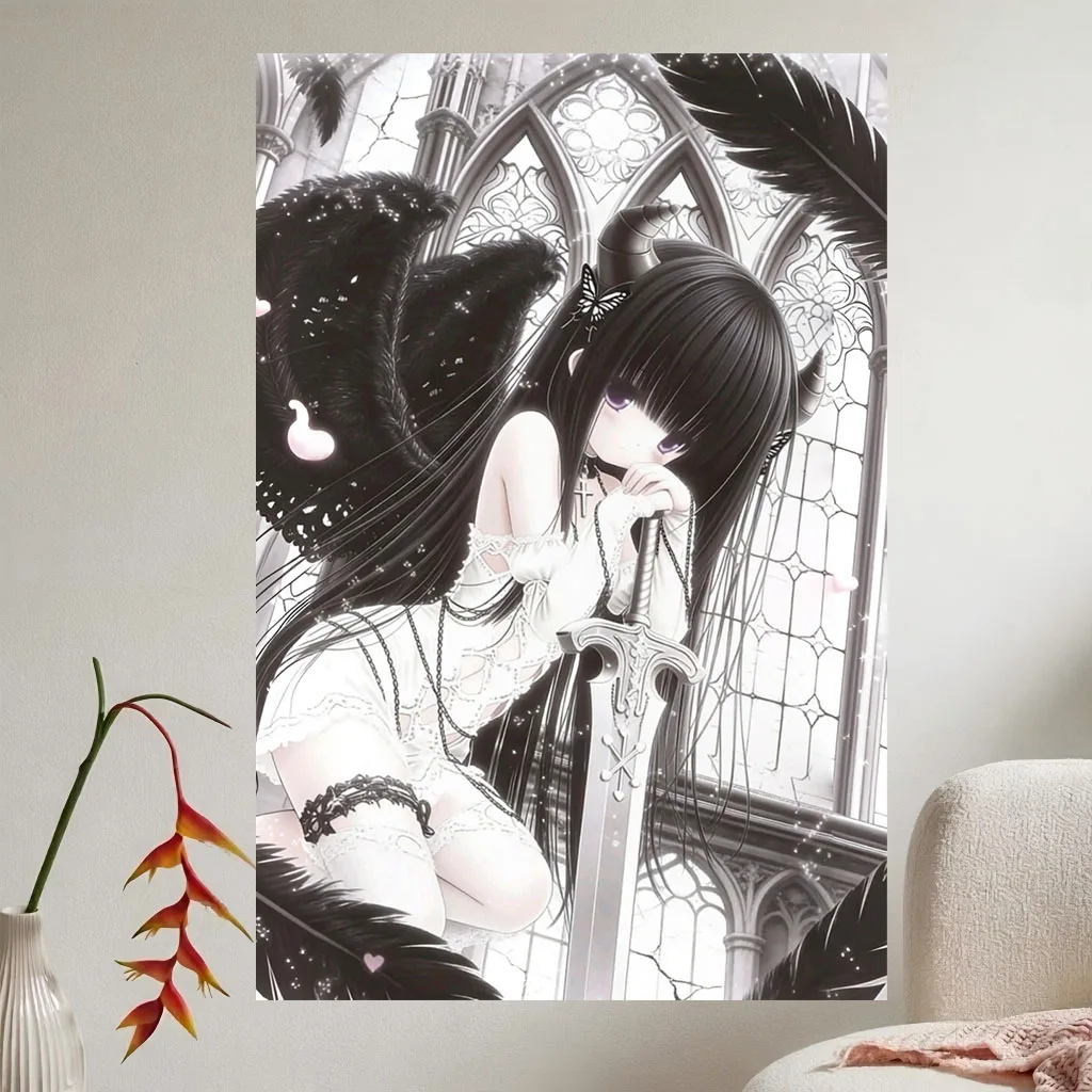 Gothic Lolita Demon Girl Tapestry Dark Pastel Grunge Aesthetic Dorm Bedroom Livestream Background Cloth Room Wall Decor