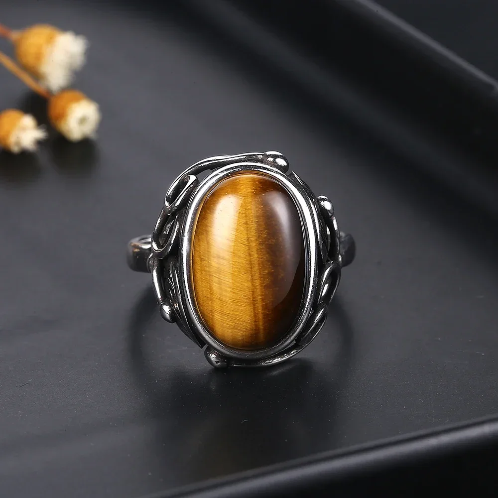 High Quality Natural Tiger Eye Rings 925 Sterling Silver Jewelry Ring for Women Gifts Vintage Fine Wedding Party Ring Wholesale