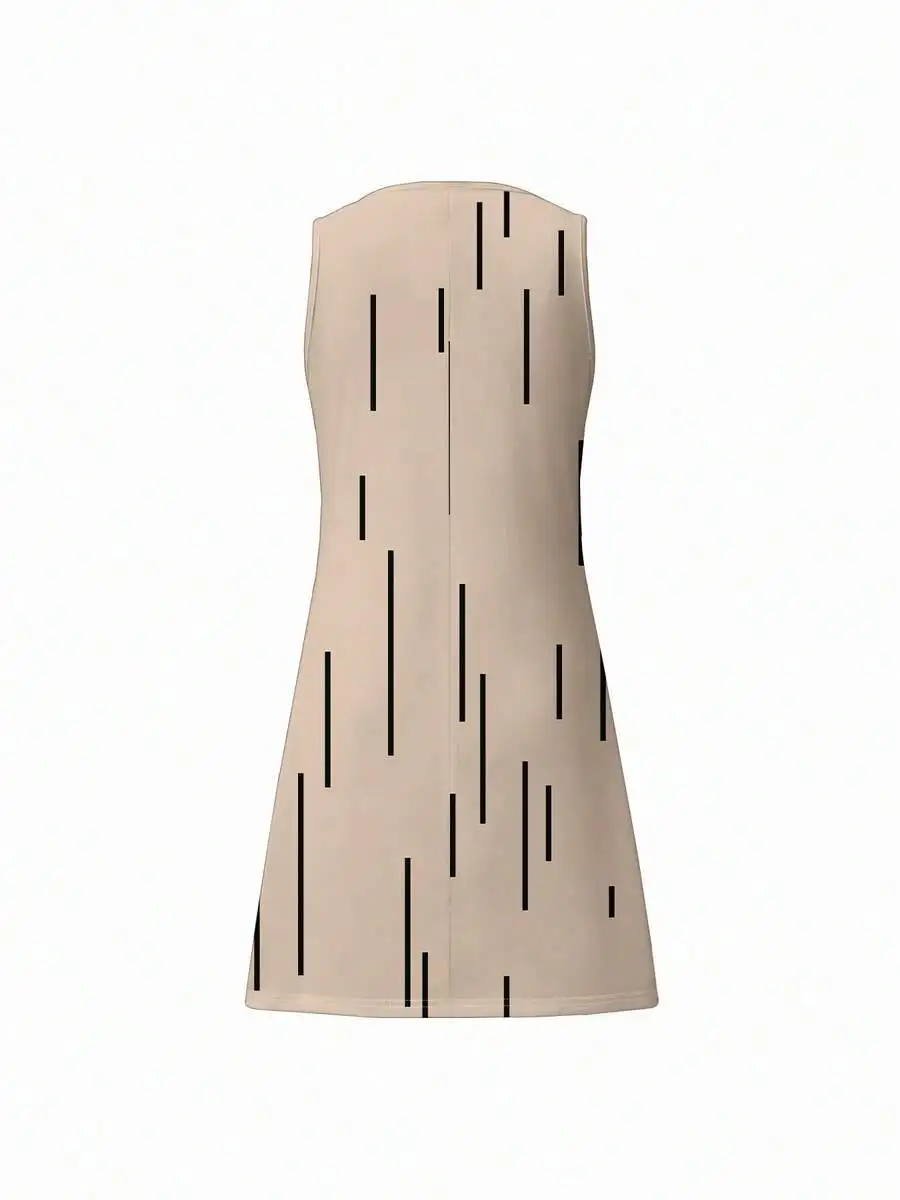 

Plus Size Sleeveless Knee Length Round Neck Dress With Vertical Line Print