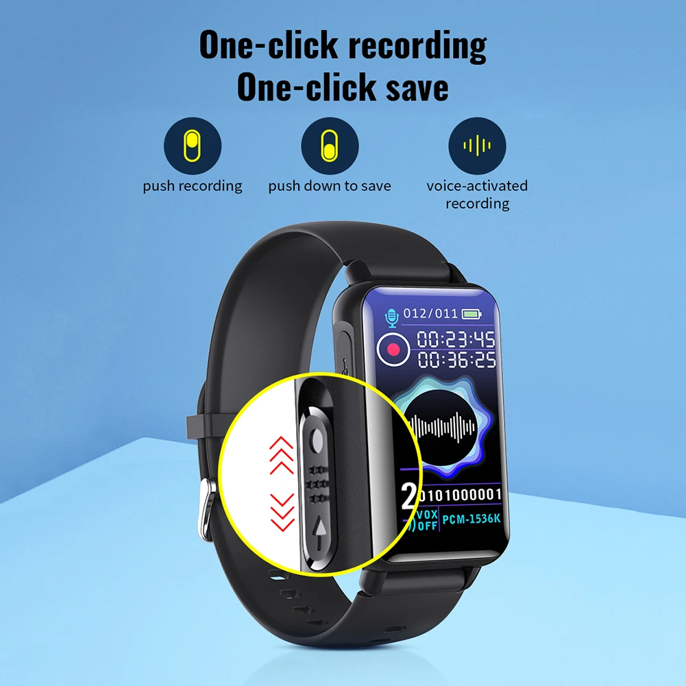 مسجل صوت رقمي متعدد اللغات مسجل صوت منشط مع سماعة رأس HD MP3 سوار مسجل صوت لاجتماعات المحاضرات