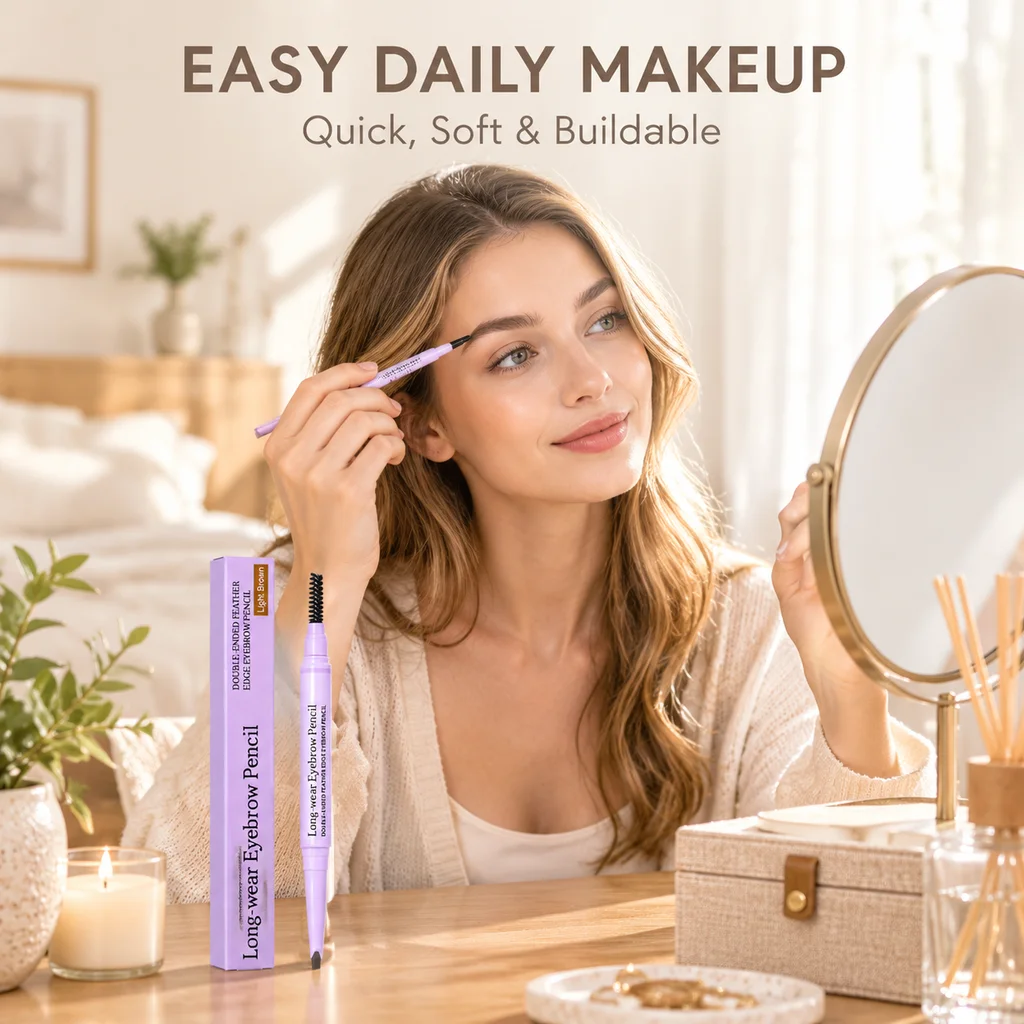 2-in-1 Dual-Ended Eyebrow Pen Long-Lasting Eye Makeup Brows Natural Tone Waterproof Sweat-Proof Curved Eyebrow Pen Eye Cosmetics