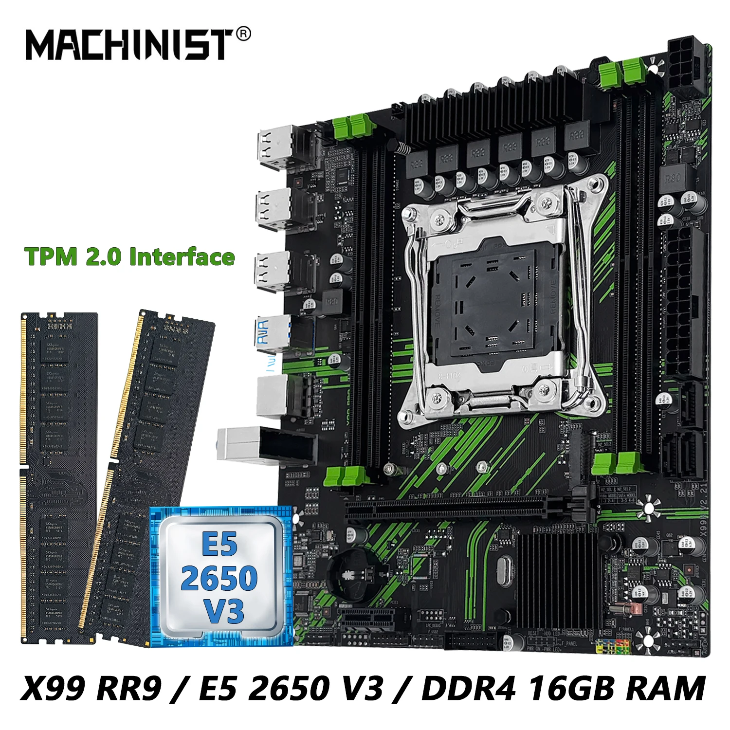 MACHINIST X99 PR9 Motherboard Kit Set TPM2.0 Port LGA 2011-3 Optional Intel Xeon E5 2650 V3 CPU And DDR4 16GB RAM Combo USB3.0