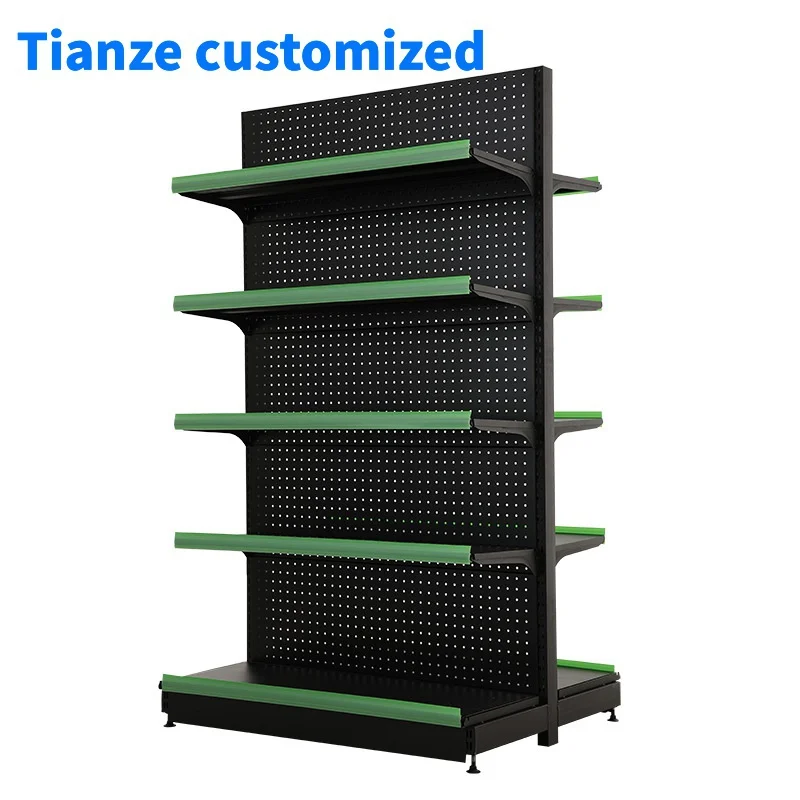 （customized）Custom Heavy Duty Iron Metal Retail Store Shelf Display Supermarket Gondola Shelving Rack Shelves Retail Store