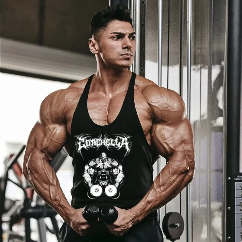 سترة اللياقة البدنية Y Back Stringer للرجال - قميص بدون أكمام لرياضات كمال الأجسام في صالة الألعاب الرياضية، سترة جري مسامية للتدريب على التمرين