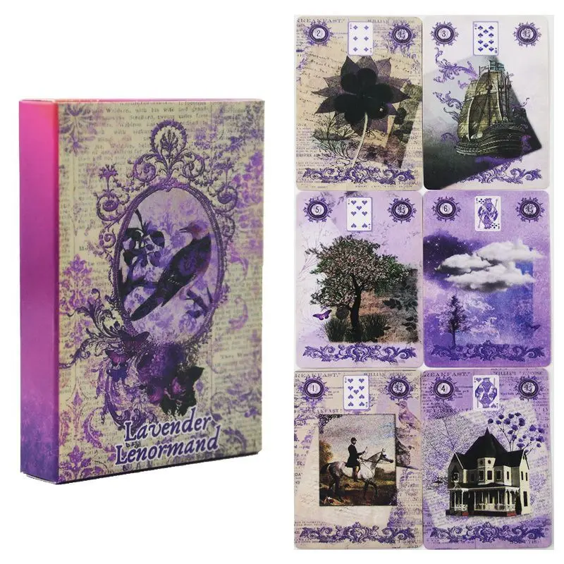 Lavender Lenormand Deck 9*6cm - 36 Cards with Vintage Botanical Illustrations, Shabby Chic Purple Aesthetic Tarot Alternative - view 2