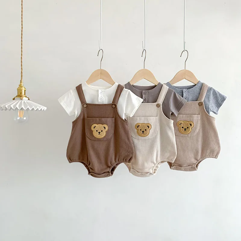 MILANCEL 2023 Summer Baby Clothing Set Waffle Bodysuit And Brief Tee Boys Suit Newborn Clothes Suit