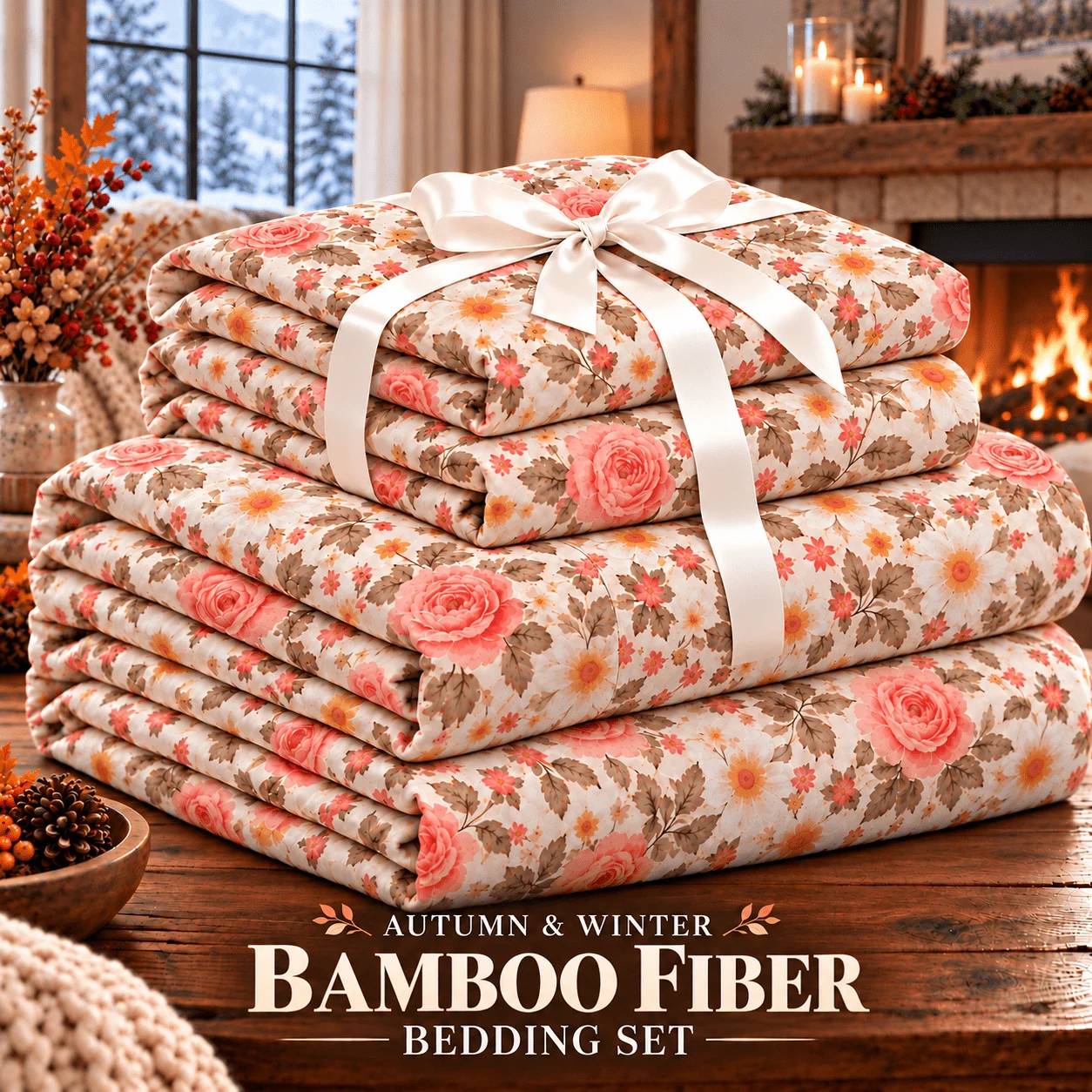 4Pcs Christmas Floral Sheet Set Queen Size, Cozy Holiday Bedding with Vintage Flower Print, Warm Farmhouse Style Bedroom Decor, Soft Breathable Microfiber Bed Sheets with Deep Pocket Fitted Sheet