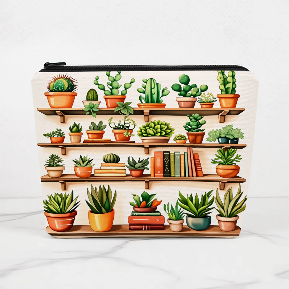 Cactus Shelf Garden Books Plants Makeup Bags for Girls Cosmetic Pouch Toiletry Bag Pencil Case Travel Storage