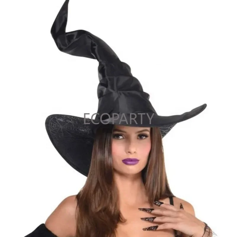 2023 Halloween Witch Hats Black Large Ruched Witch Hat Women Costume Accessory for Halloween Cosplay Party Cosplay Accessories