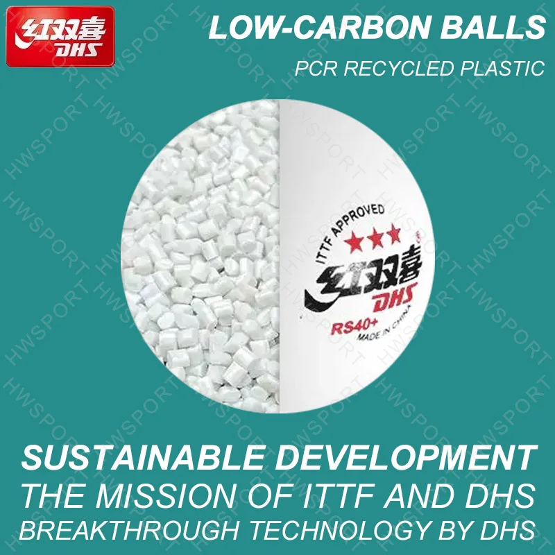 كرات تنس الطاولة DHS RS40 + العلامة التجارية الجديدة المعتمدة من ITTF كرات بينغ بونغ PCR البلاستيك تكنولوجيا منخفضة الكربون