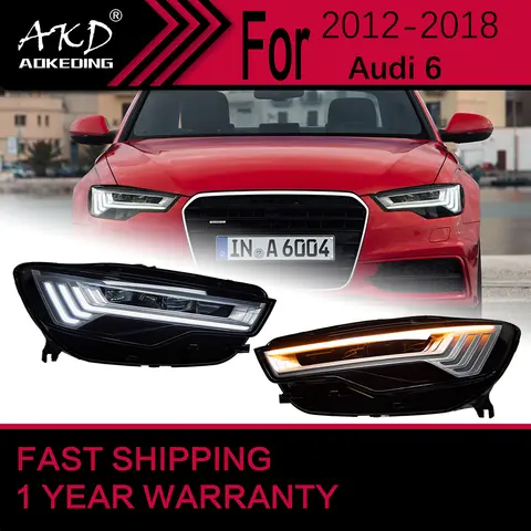 아우디 A6 A6L 용 자동차 조명, LED 헤드라이트 2012-2018 C7 헤드 램프, Drl 프로젝터 렌즈, 자동차 액세서리