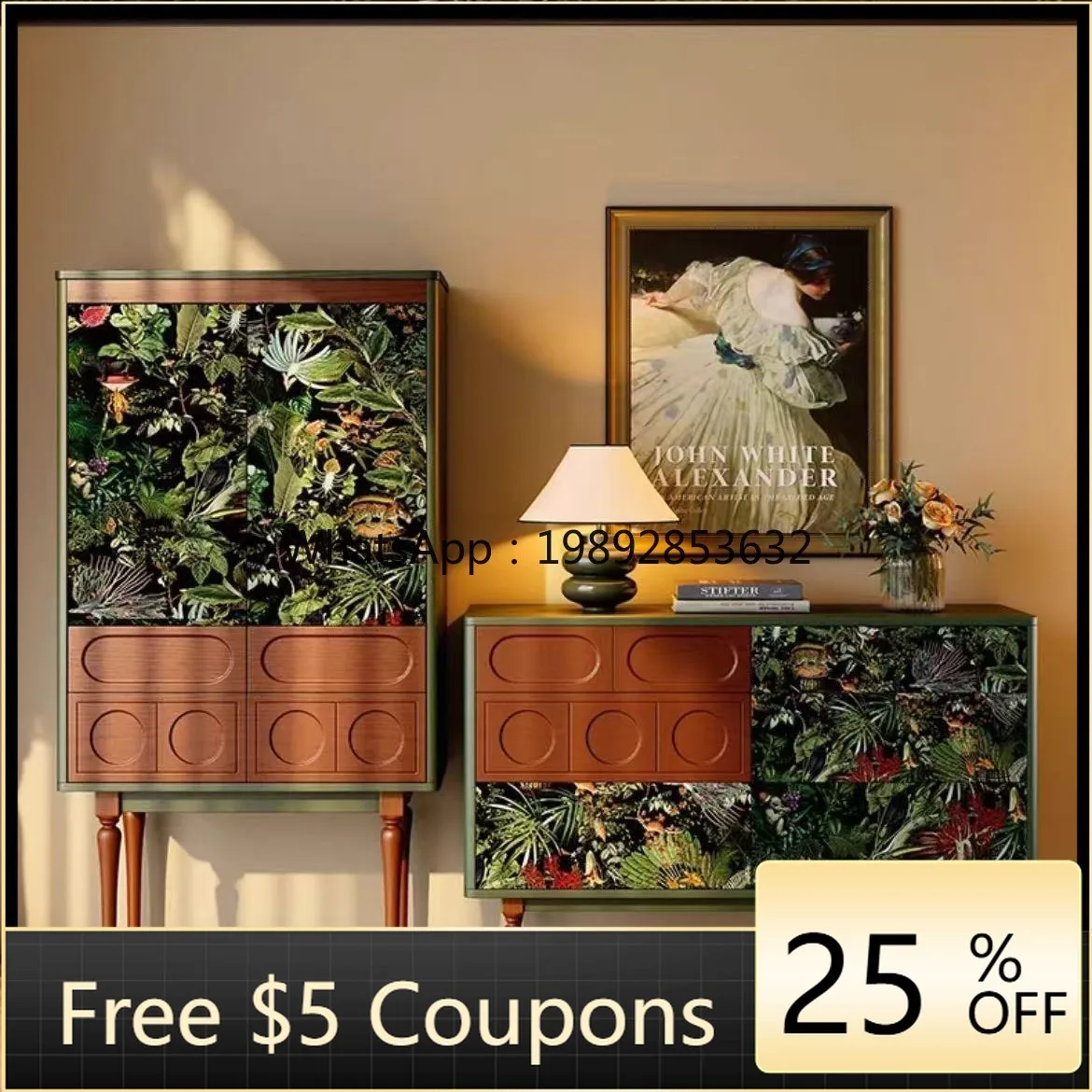 

LYY French Style Solid Wood Vintage Living Room Chest of Drawers Antique Side Cabinet Storage Organizer Cabinet