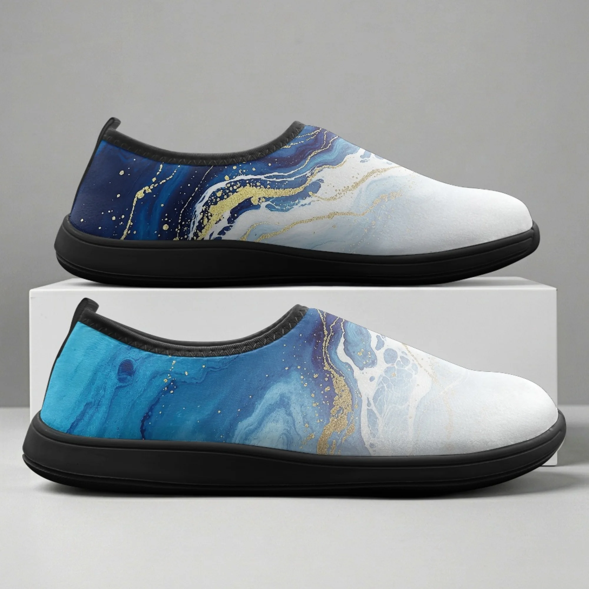 

XIXIRIMIDO Slip-on Wide-toed Shoes Marble Print Men's Breathable Mesh Shoes Womens Fashion Summer Sneakers Walking Shoes 36-46