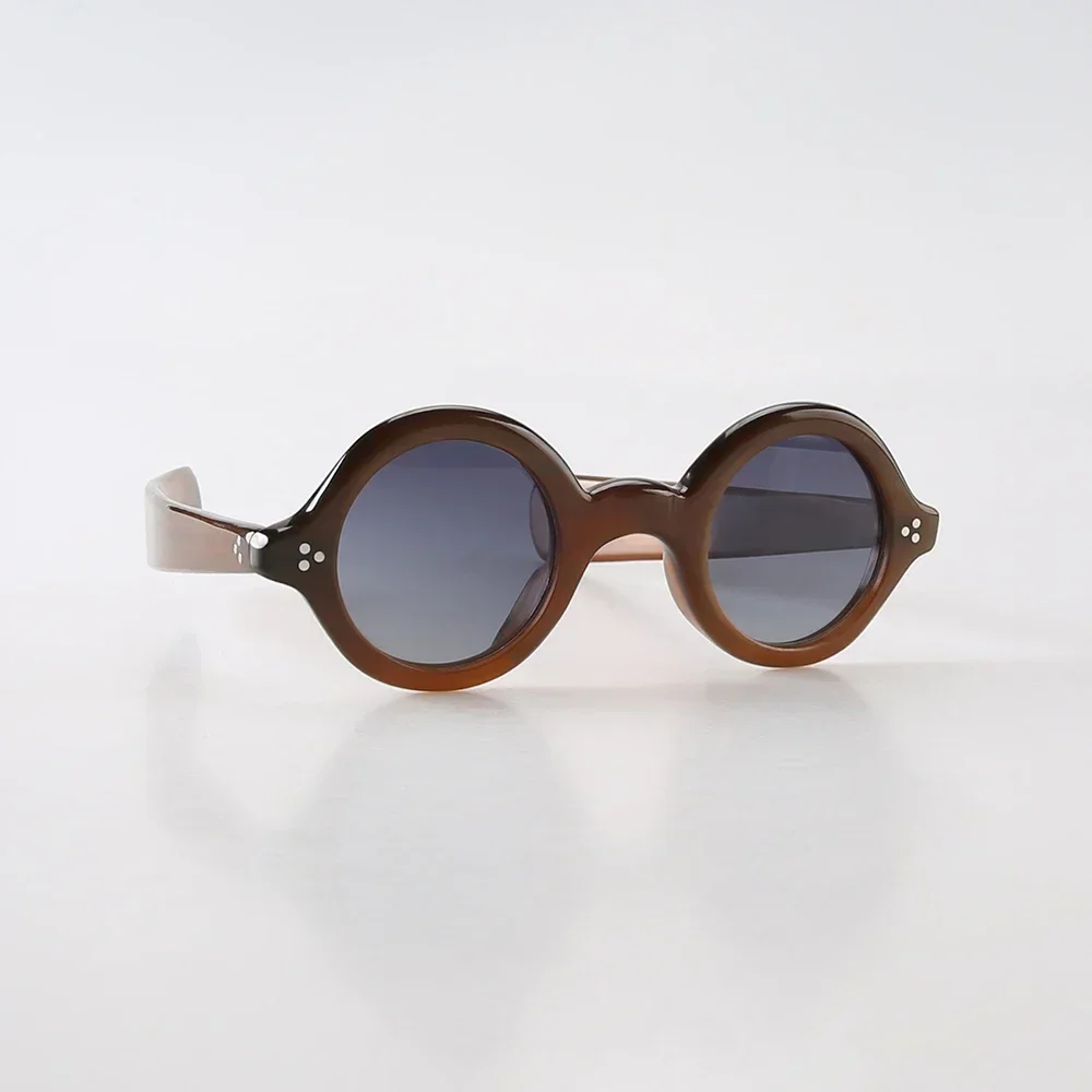 Women Sunglasses Men Unique Small Round Rivets Tick Wide Temple Handmade Genuine Natural Horn Polarized Sunglass Man Glasses