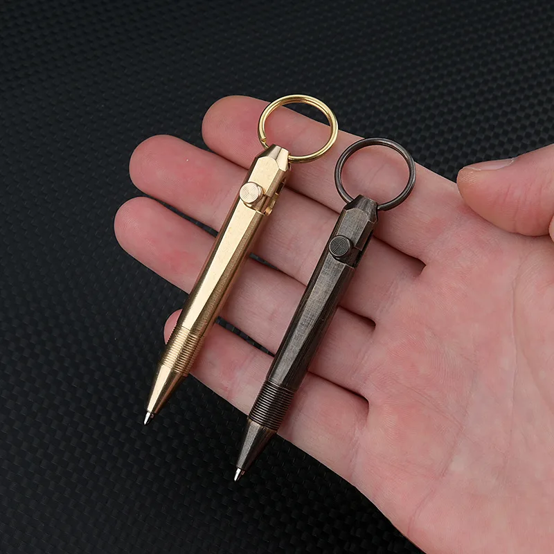 Brass Quick Release Writing Pen Cylindrical Bolt Ballpoint Pen Mini Keychain Business Signature Stationery Gift Pen EDC Tool