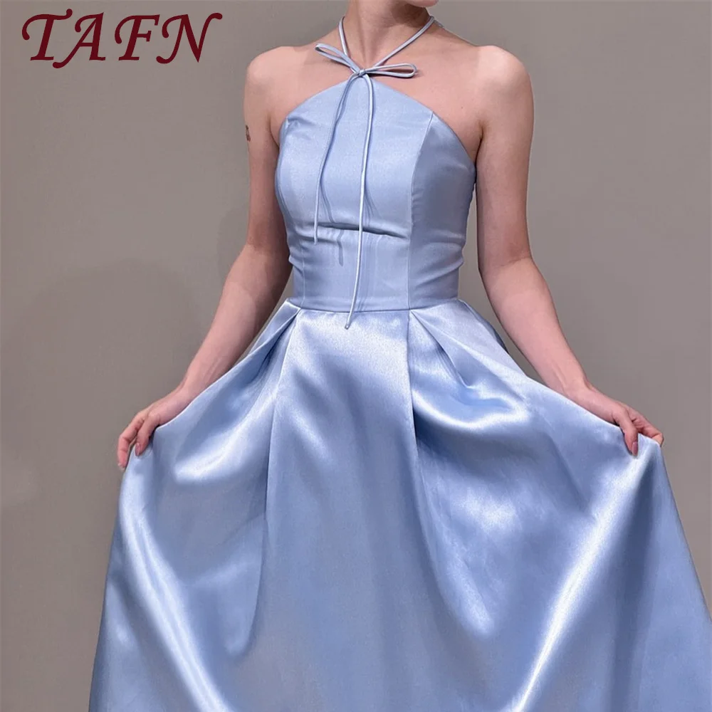 

TAFN Elegant Halter Blue Korea Wedding Photoshoot Dress 웨딩드레스 Customized Sleeveless A Line Prom Reception Gown Floor Length
