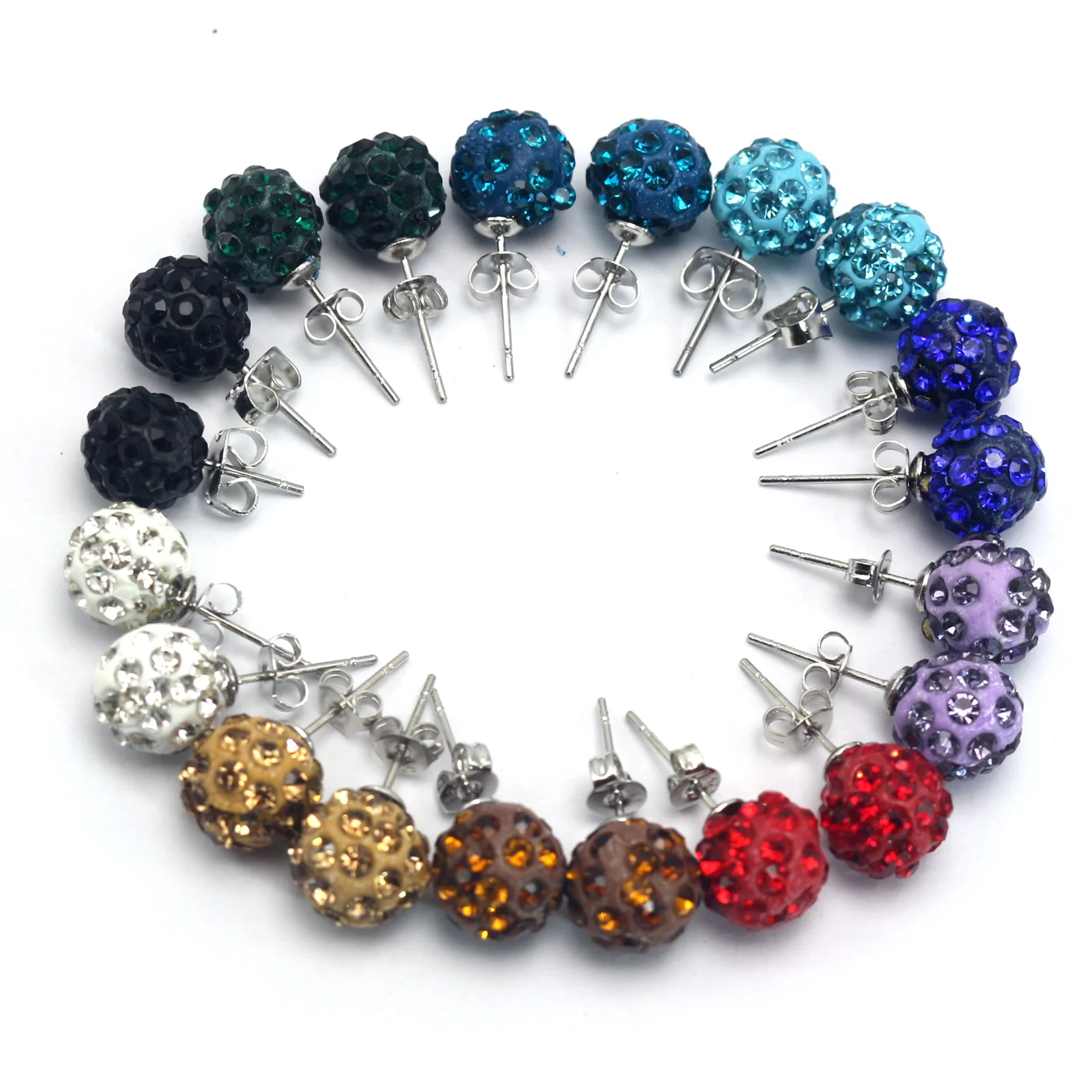 10 Pairs Sparkle Clay Rhinestone Ear Stud 10mm Crystal Pave Disco Ball Earrings