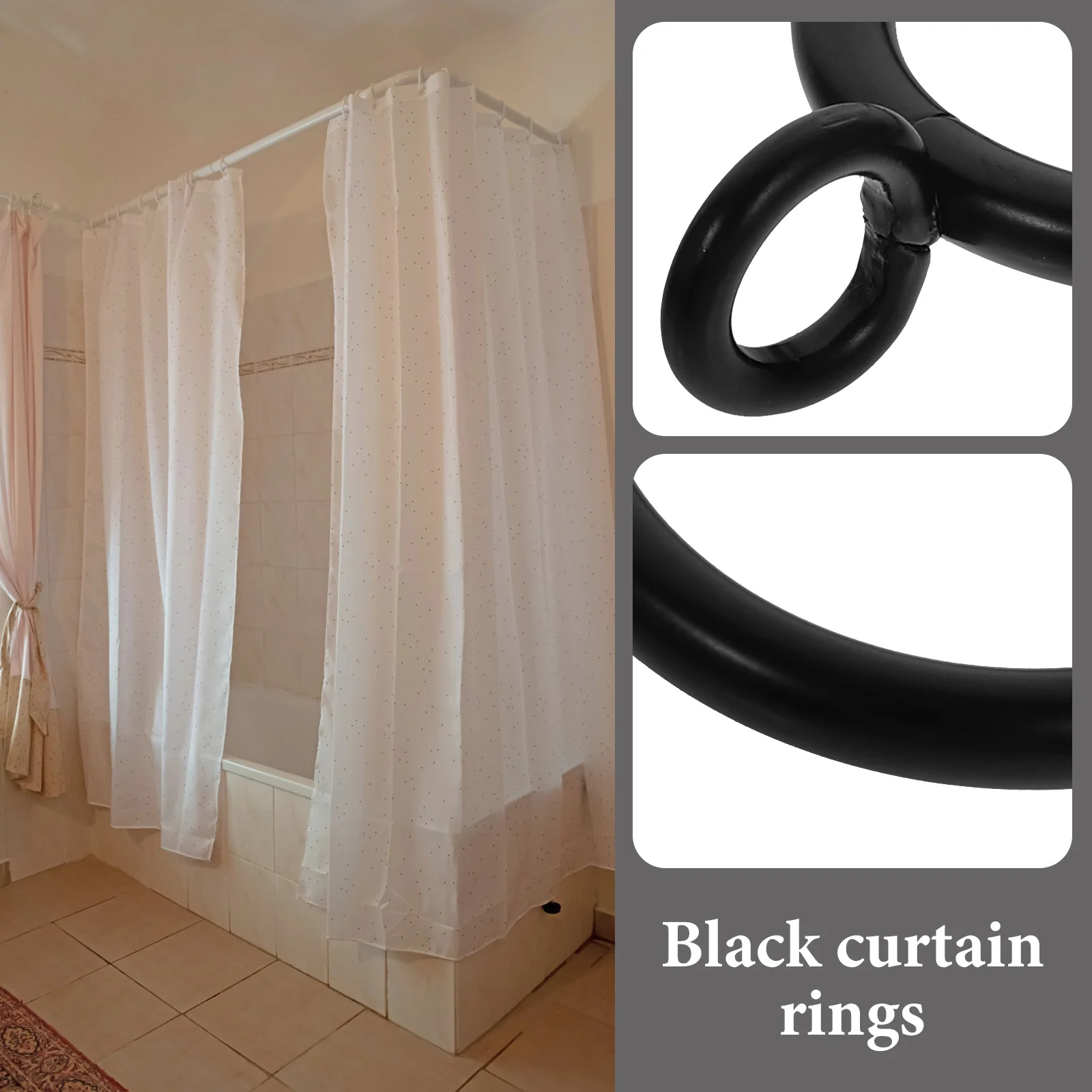 

40pcs Black Curtain Rings Metal Drapery Rings 25Mm Inner Diameter Iron Rust Resistant For Curtain Rod Shower Window Decor