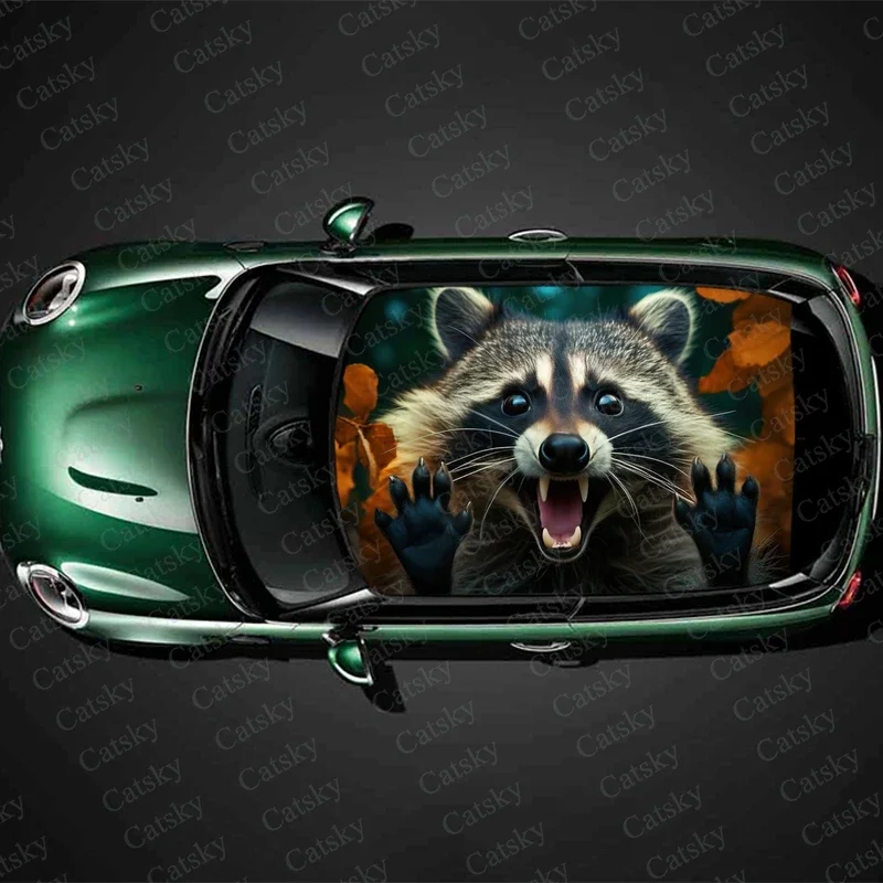 

Raccoon with Flower Car Roof Sticker Wrap Racing SUV Accessories Packaging Painted PVC Custom Car Graphic Decal