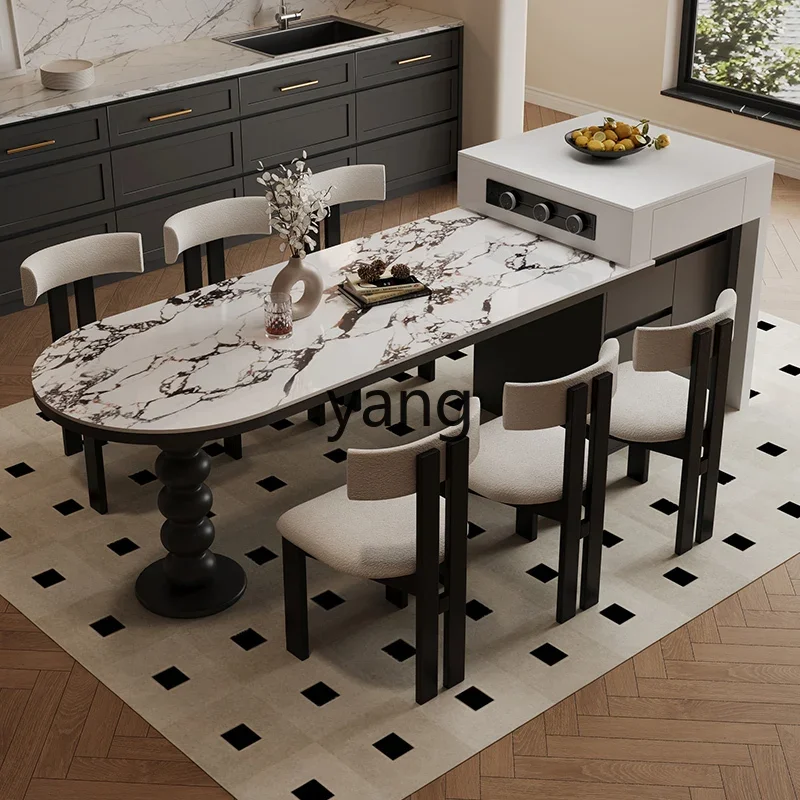 LH island table integrated luxury stone rock slab retro home retractable high-end guide platform