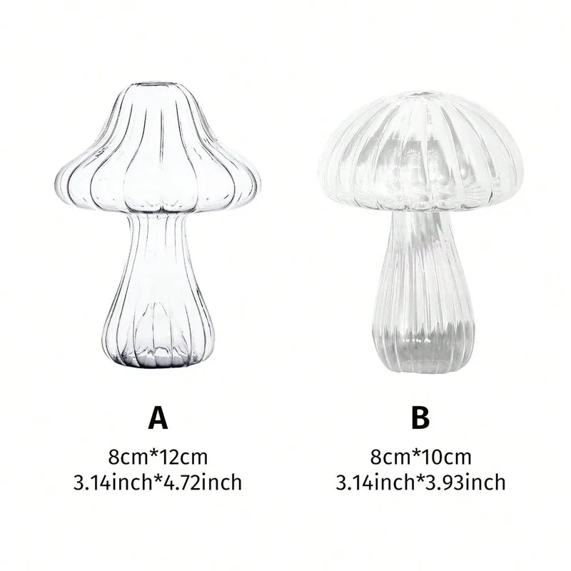 1pc Glass Flower Vase, Cute Clear Mushroom Design Vase For Home Decor