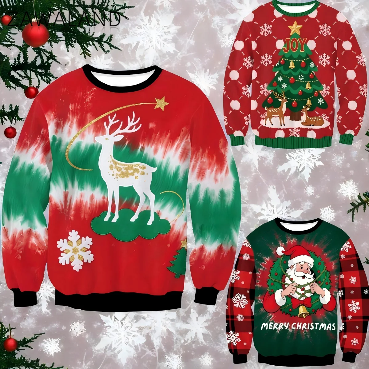 Kaus Natal Jelek untuk Wanita Pria Pasangan Pohon Natal Rusa Santa Pullover Grafis Festival Musim Gugur Musim Dingin Kostum Pesta Cosplay