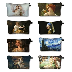 World Famous Paintings Ingres / Van Gogh / Michelangelo / Cosmetic Bags Religious Goddess Angel Women Makeup Bag Small Pouch