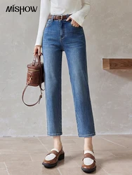 MISHOW Women's Vintage Blue Jeans Micro-stretch Ankle-Length Pants 2024 Fall Fashion Versatile Casual Denim Pants MXD43K0769